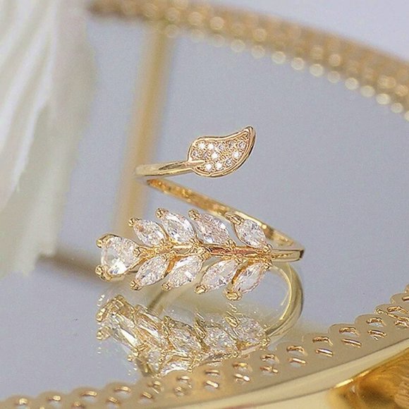 "18K Gold Plated Lovely Leaf Design Open Wedding Ring, FB16FA1068 - Picture 2 of 6